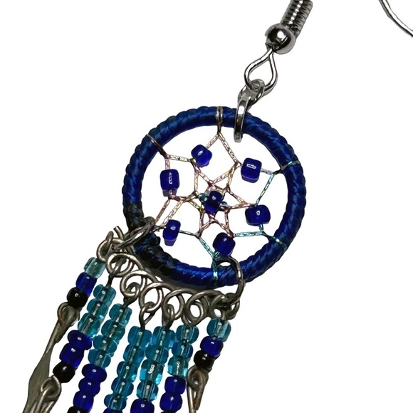 3 PAIRS of Dream Catcher Earrings Dangle Drop Refurbished Navy Pink Ivory Beaded - Picture 6 of 12